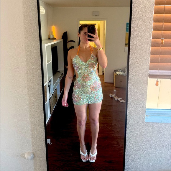 other Dresses & Skirts - Sequin floral cut out mini dress | sexy backless mini sequin dress | colorful